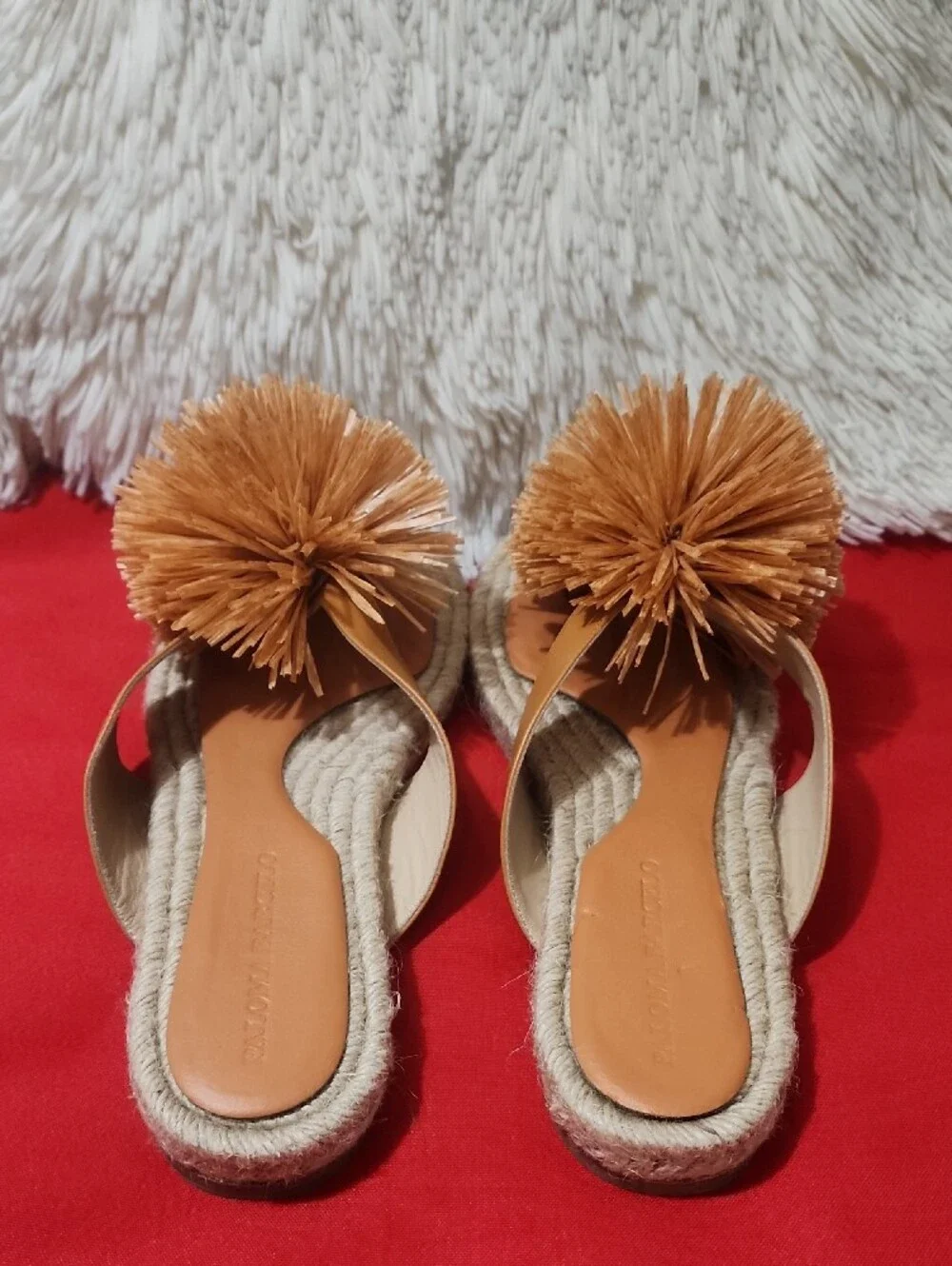 Paloma Barcelo Druma Orange  Pom-Pom Woven Slide Thong Sandals